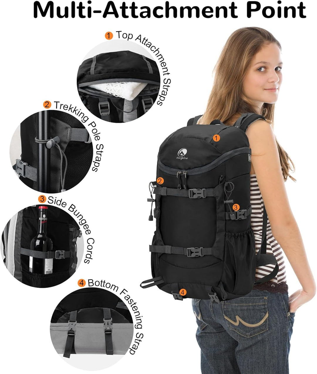 30L Leicht Wanderrucksack Herren Damen, Multifunktional Reiserucksack mit Skateboard Gurte, Tagesruc