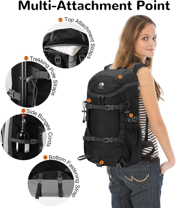 30L Leicht Wanderrucksack Herren Damen, Multifunktional Reiserucksack mit Skateboard Gurte, Tagesruc