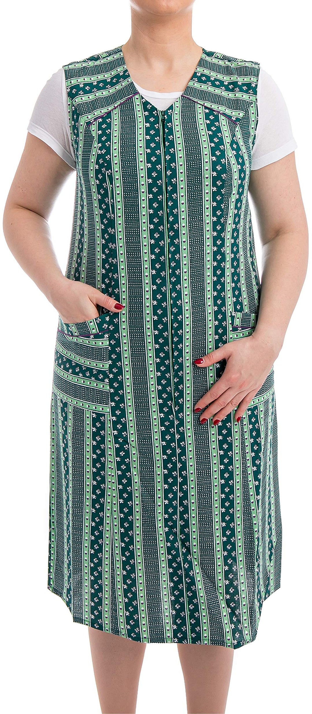 Tobeni Damen Kittelschürze lang Reissverschluss Baumwolle 38 Design 38, 38 Design 38
