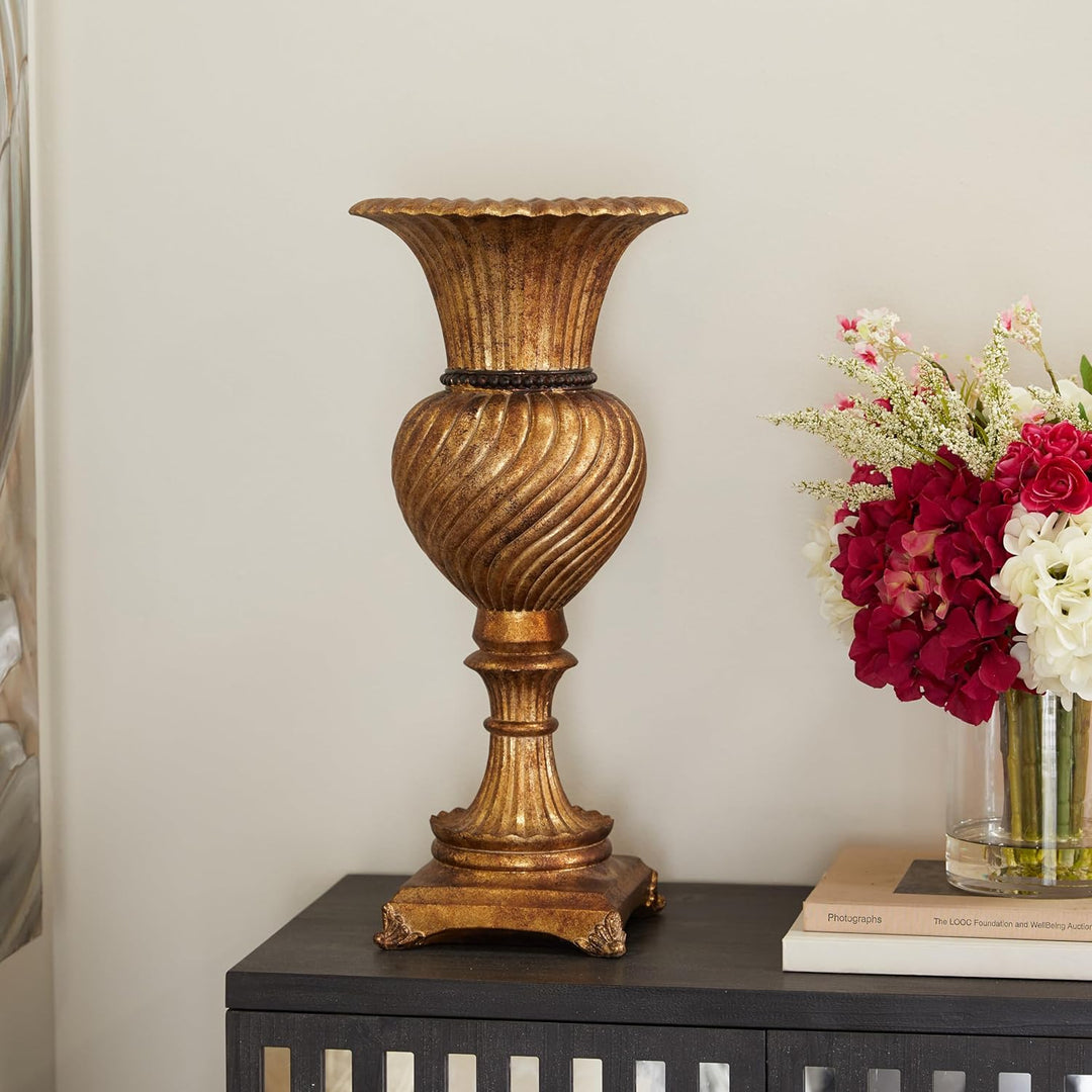 Deco 79 Vase aus Polystein, geschnitzt, 25,4 x 25,4 x 55,9 cm, goldfarben 10" x 10" x 22" Gold, 10"