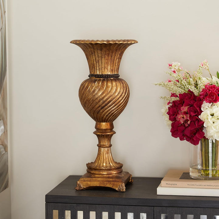 Deco 79 Vase aus Polystein, geschnitzt, 25,4 x 25,4 x 55,9 cm, goldfarben 10" x 10" x 22" Gold, 10"
