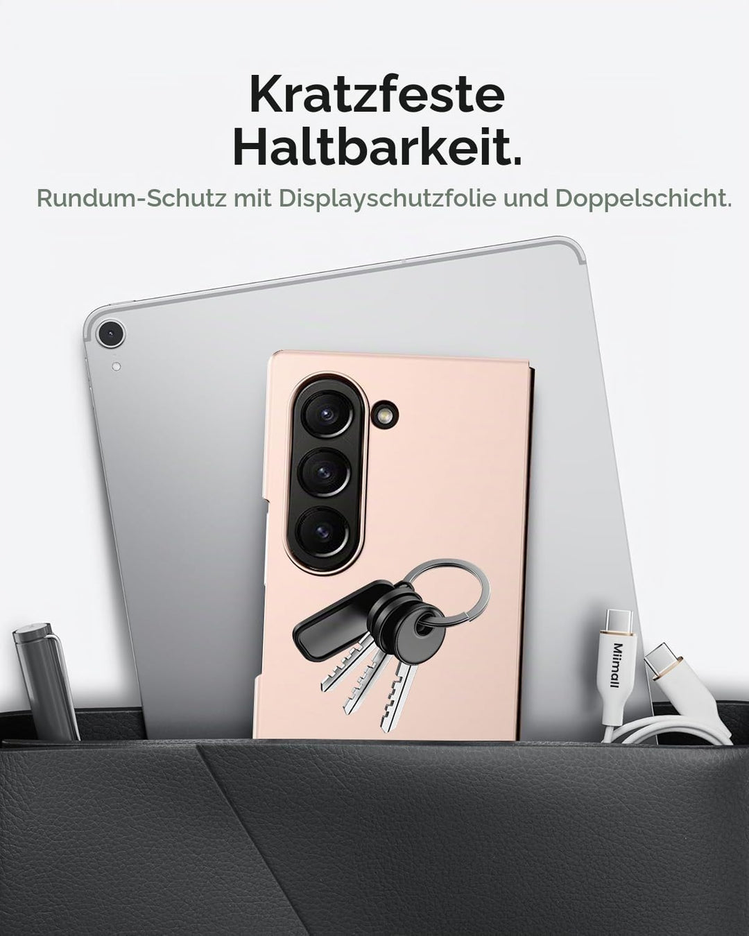 Miimall Handy Hülle für Samsung Z Fold 7 Slim Case mit Schutzglas, Induktives Laden Kompatibel, Mili