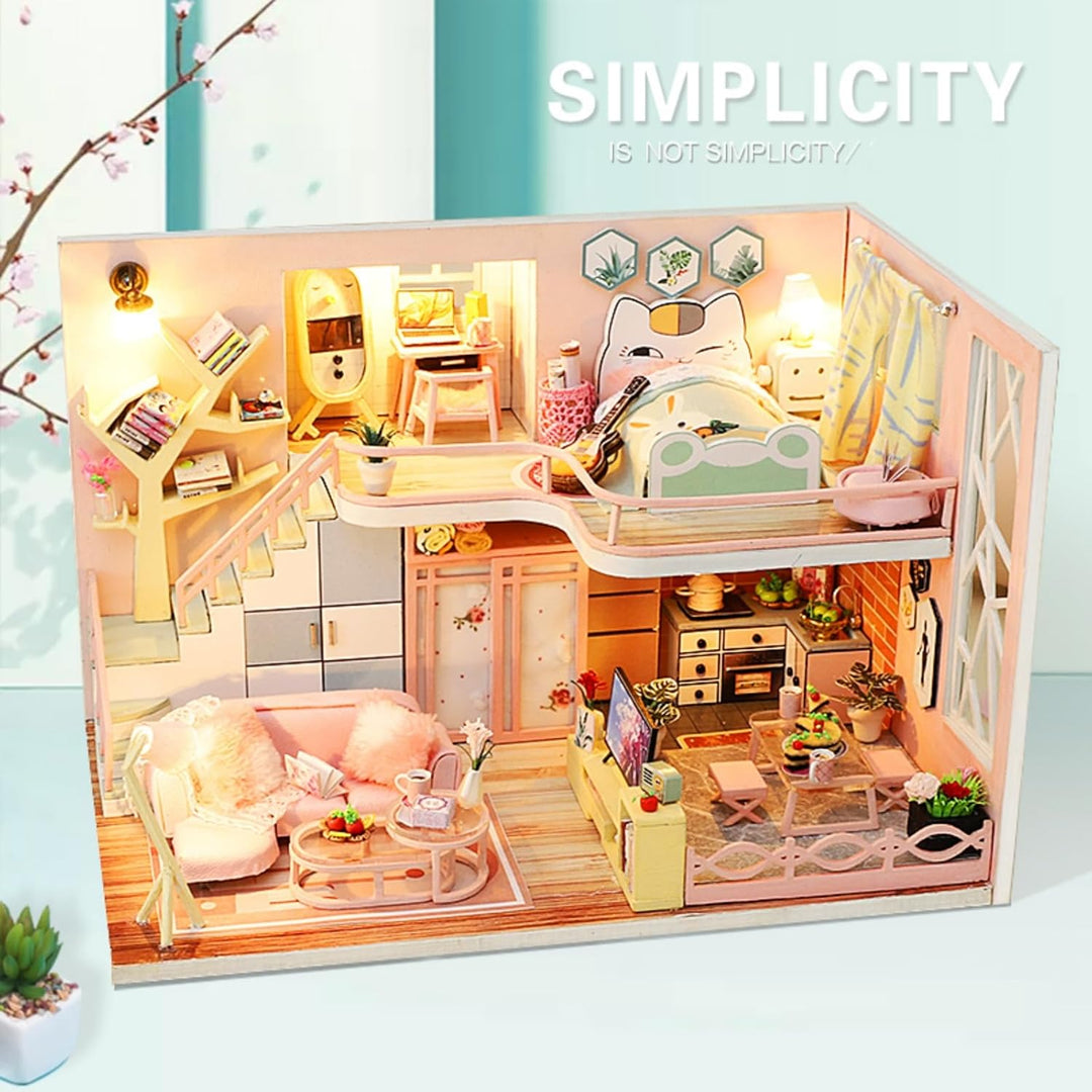 CUTEROOM DIY Miniatur Puppenhaus Kit, Modernes Holz Spielhaus mit Möbeln und Musik, Miniatur Haus, K