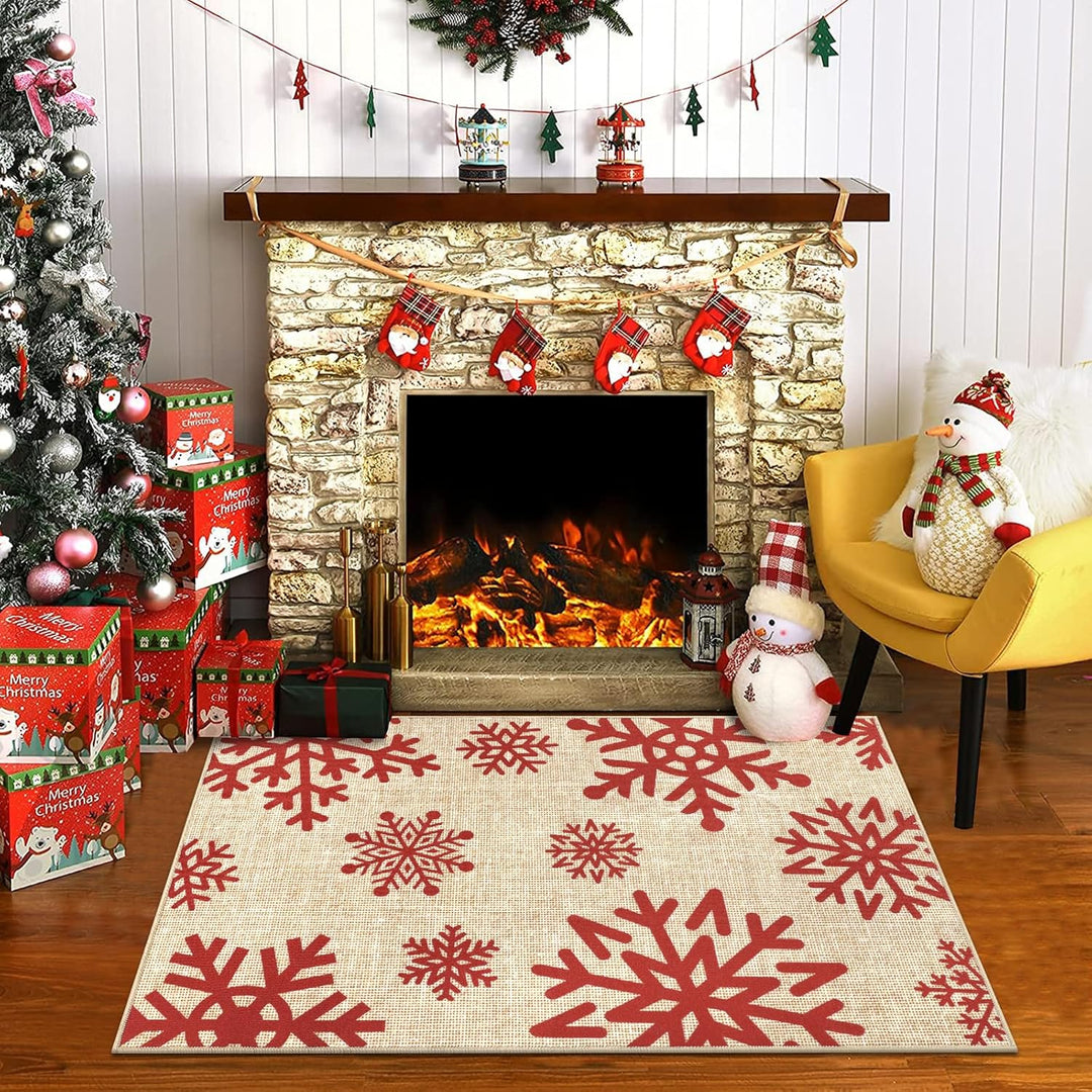 Enyhom Weihnachten Gross Schmutzfangmatte 80 x 120 cm, rutschfeste Maschinenwaschbare Schneeflocken