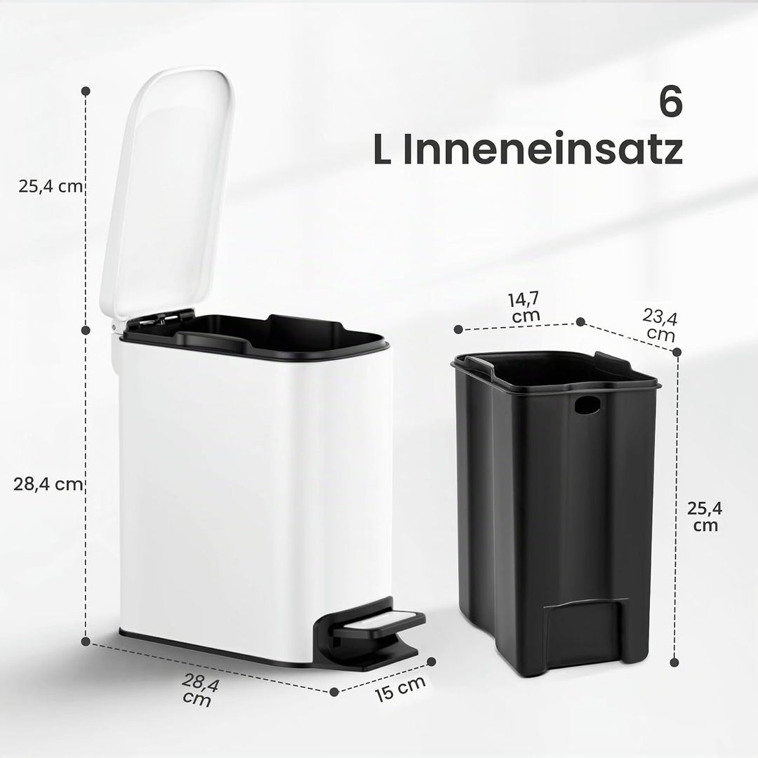 Cesun Kleiner Badezimmer-Mülleimer mit Deckel, Absenkautomatik, Trittpedal, 6 Liter, Edelstahl-Mülle