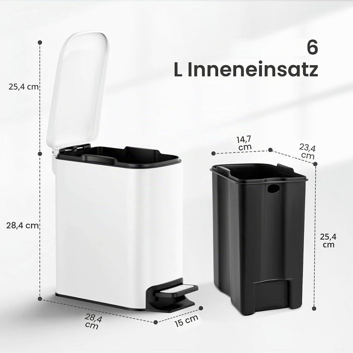 Cesun Kleiner Badezimmer-Mülleimer mit Deckel, Absenkautomatik, Trittpedal, 6 Liter, Edelstahl-Mülle