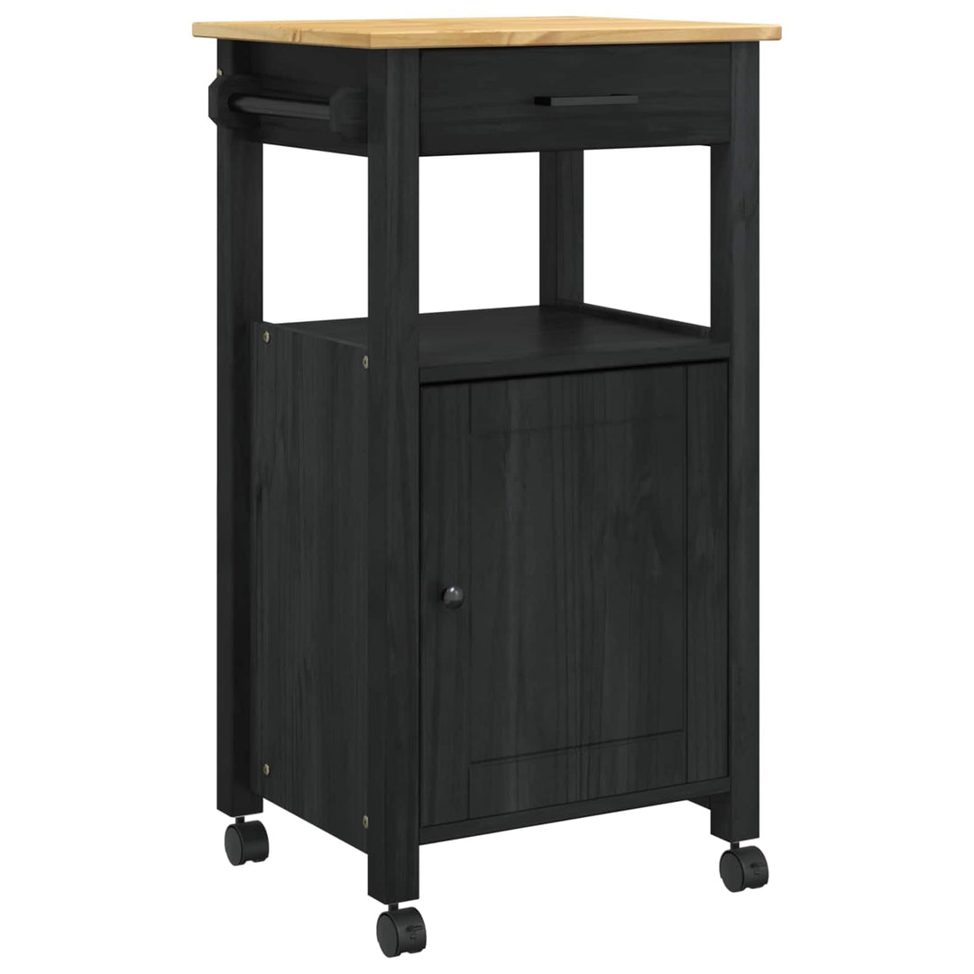vidaXL Küchentrolley Schwarz 88,5 x 40 x 48 cm Massivholz Kiefer, Moderner Küchenwagen, rechteckiger