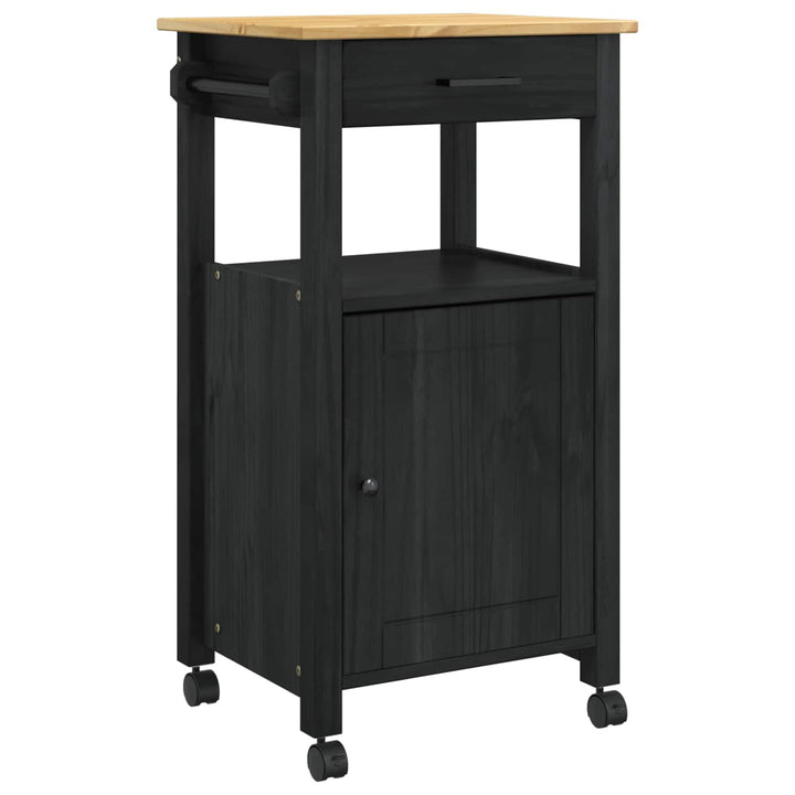 vidaXL Küchentrolley Schwarz 88,5 x 40 x 48 cm Massivholz Kiefer, Moderner Küchenwagen, rechteckiger