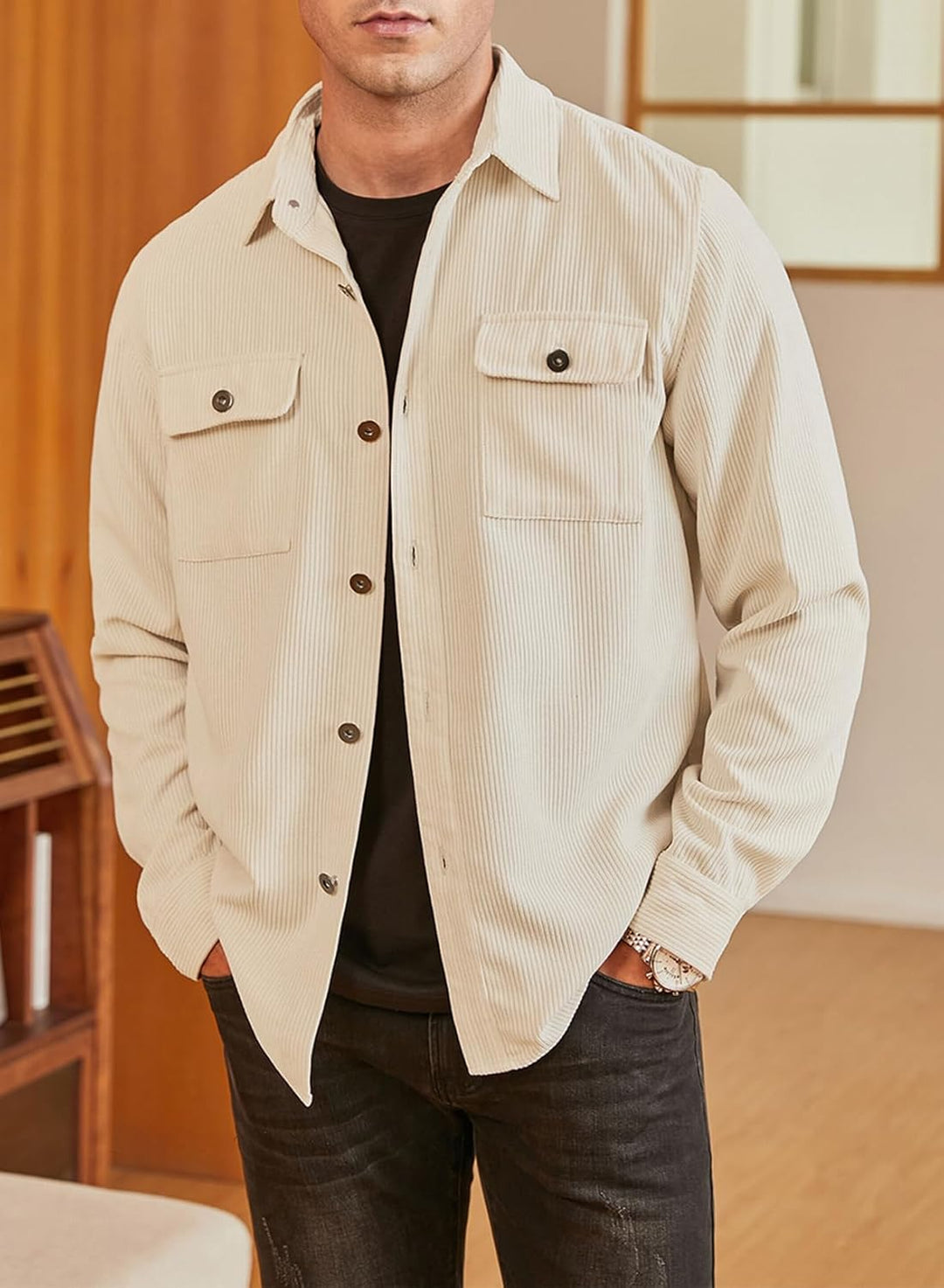 Elegancity Herren Hemd Cord Langarm Freizeithemd Männer Jacke Regular Fit Button Up Hemdjacke Mit Kl