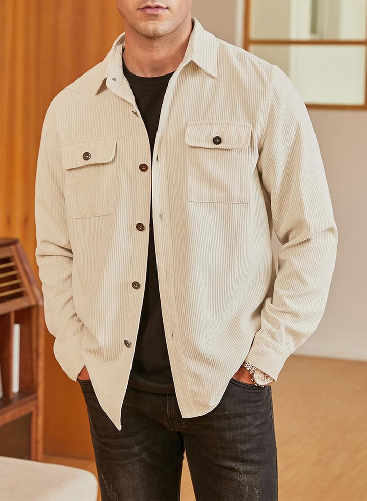Elegancity Herren Hemd Cord Langarm Freizeithemd Männer Jacke Regular Fit Button Up Hemdjacke Mit Kl