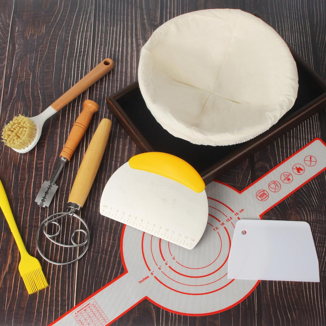 10 Stück Gärkorb Brot Set, 23 cm Gärkorb Rund,Gärkörbchen zum Brotbacken,Handgeflochtener Fermentier