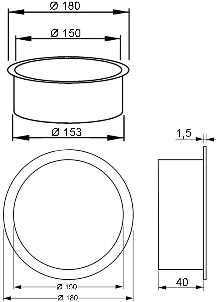 Edelstahl Abwurfring V2A Orbikular 150 INOX Abfallring 150x40 Hygiene Ringblende