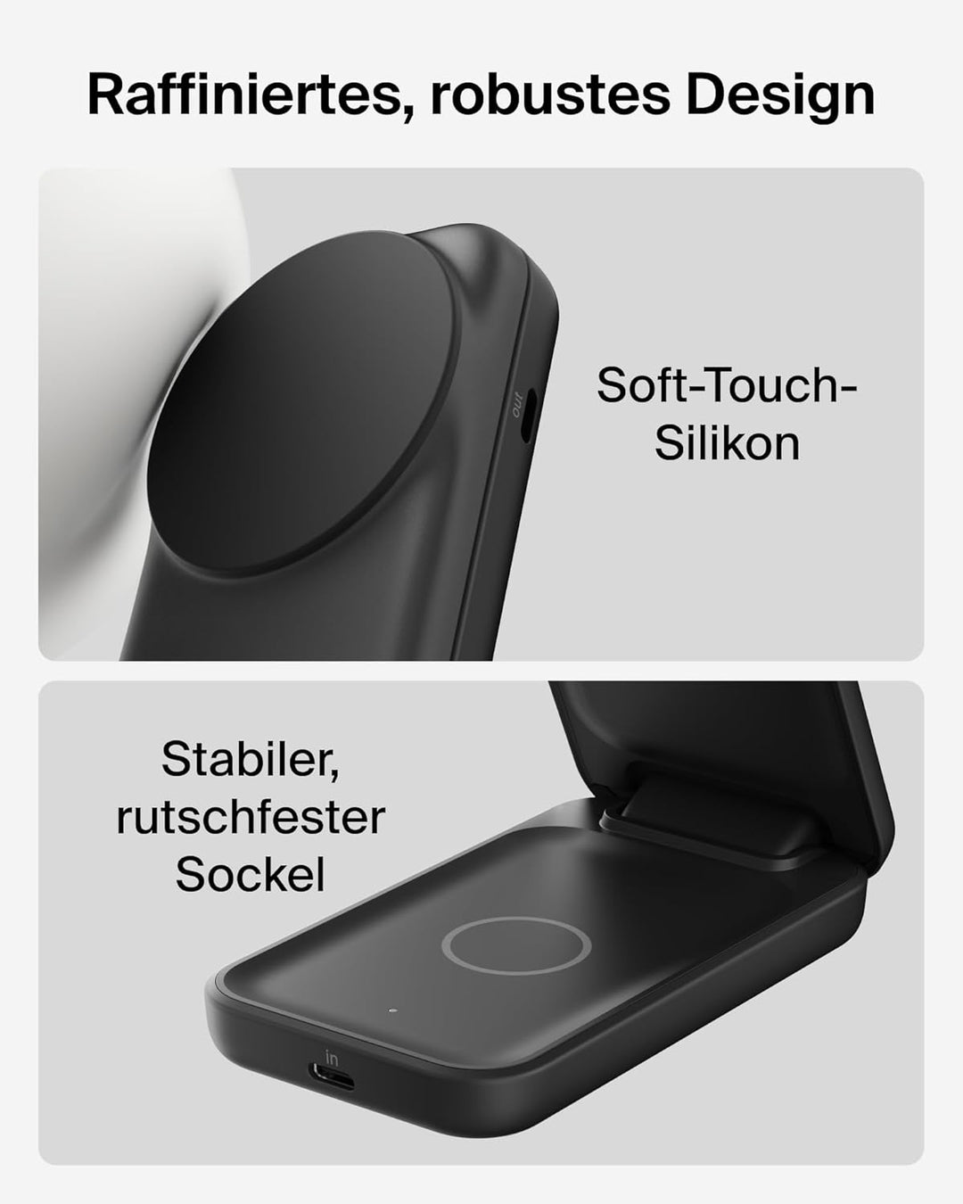 Belkin UltraCharge Qi 2.2 Ladestation 2 in 1, 25W, Ladegerät MagSafe Kompatibel, Induktive Ladestati