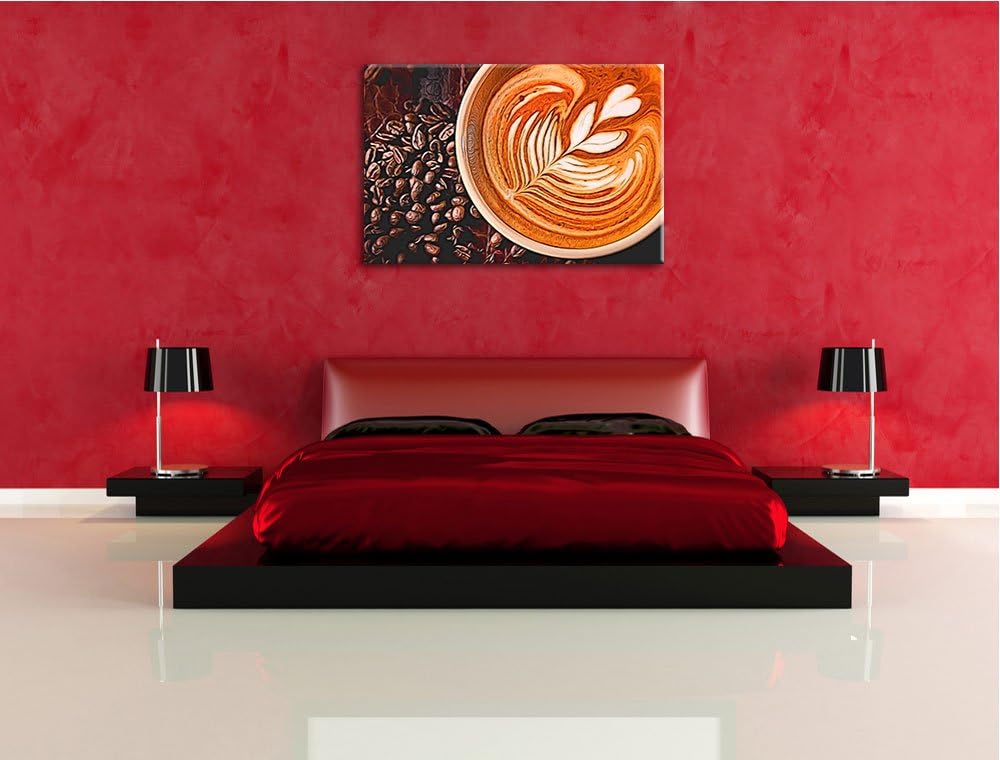 köstlicher Kaffee mit kunstvoller Schaumverzierung Format: 100x70 auf Leinwand, XXL riesige Bilder f