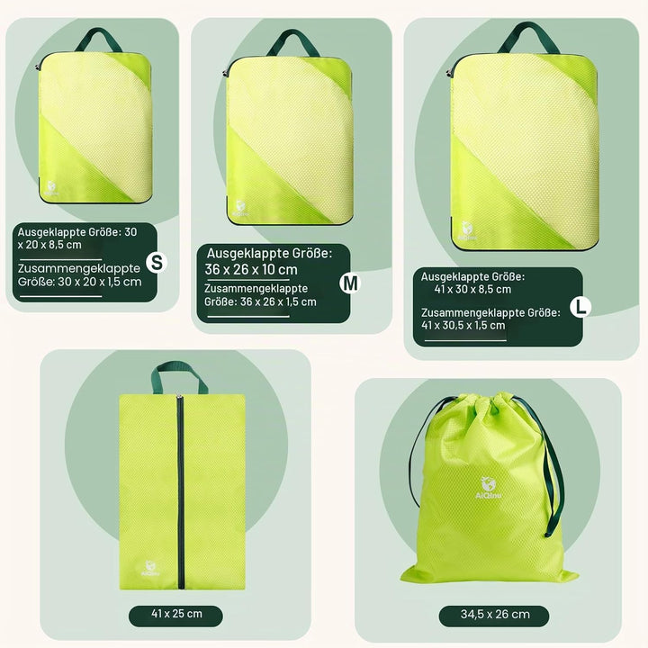 AiQInu Packing Cubes Compression, 5 Stück Packtaschen Kompression Koffer Organizer Set mit Wäschebeu