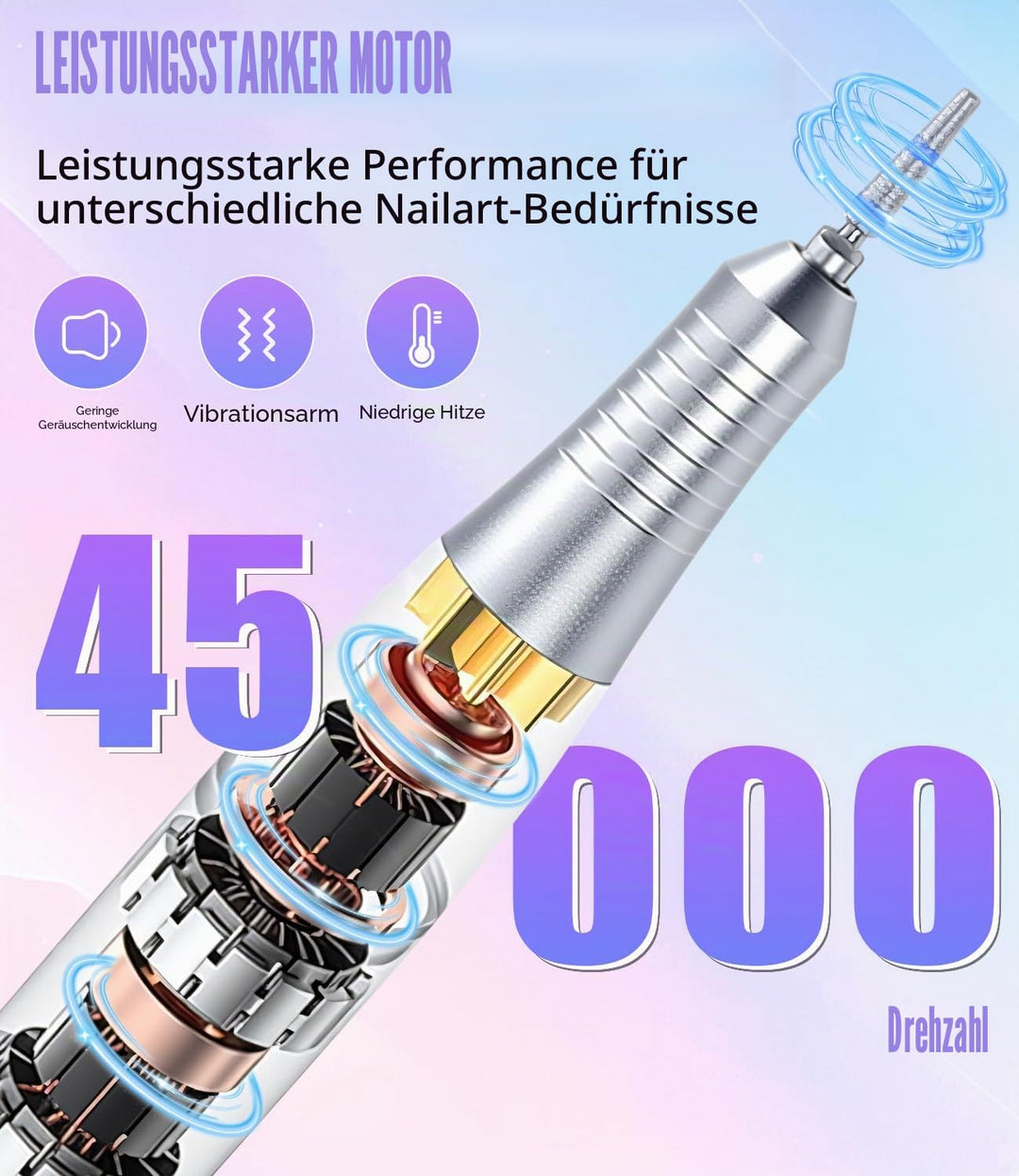 Elektrisch Nagelfräser Professionelle, 45000RPM Fräser für Gelnägel, Tragbare Elektrische Nagelfeile