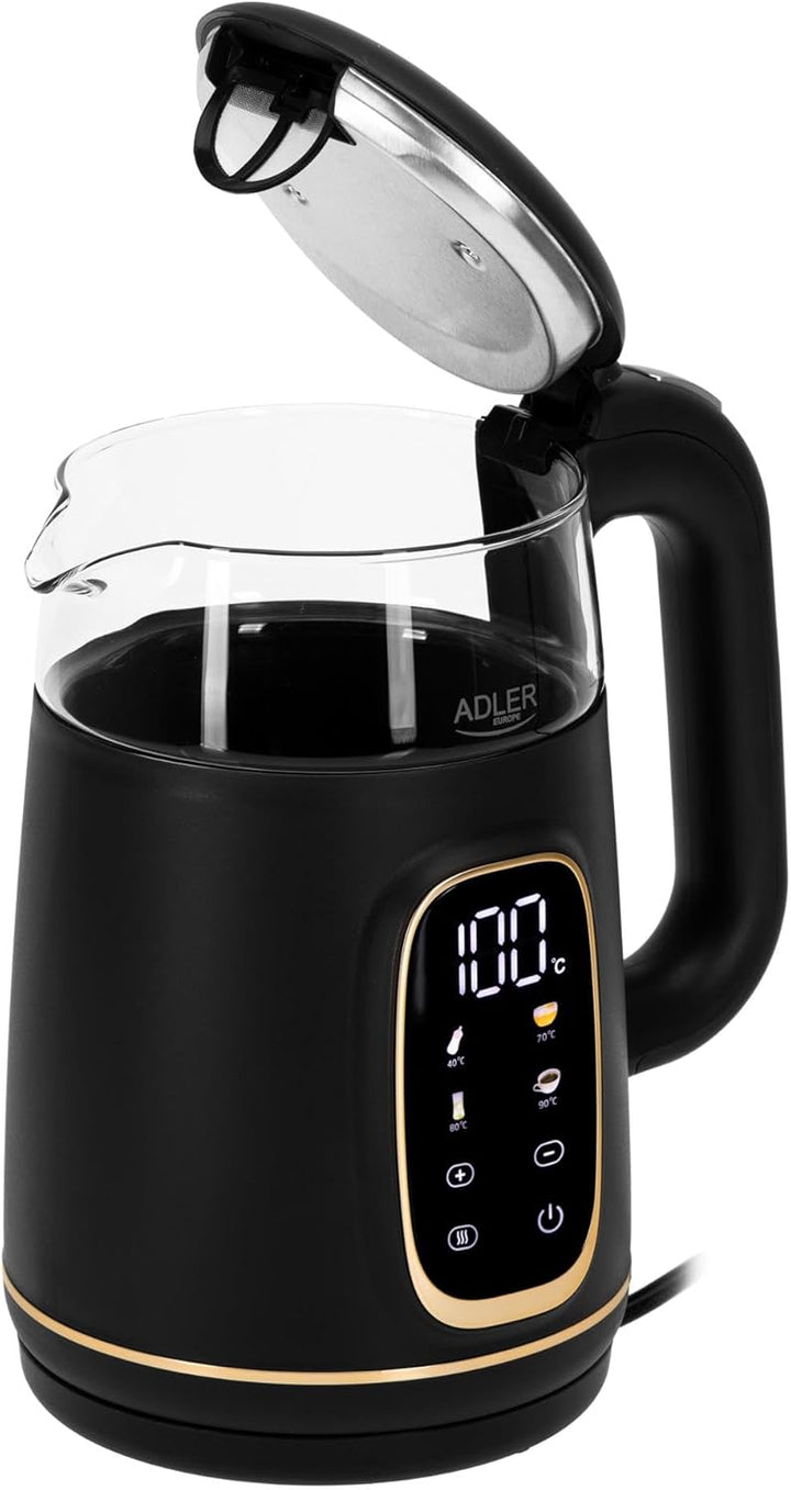 Adler Wasserkocher mit Temperatureinstellung 2200W – Wasser Kocher 1,7L mit LED-Display und Touchpan