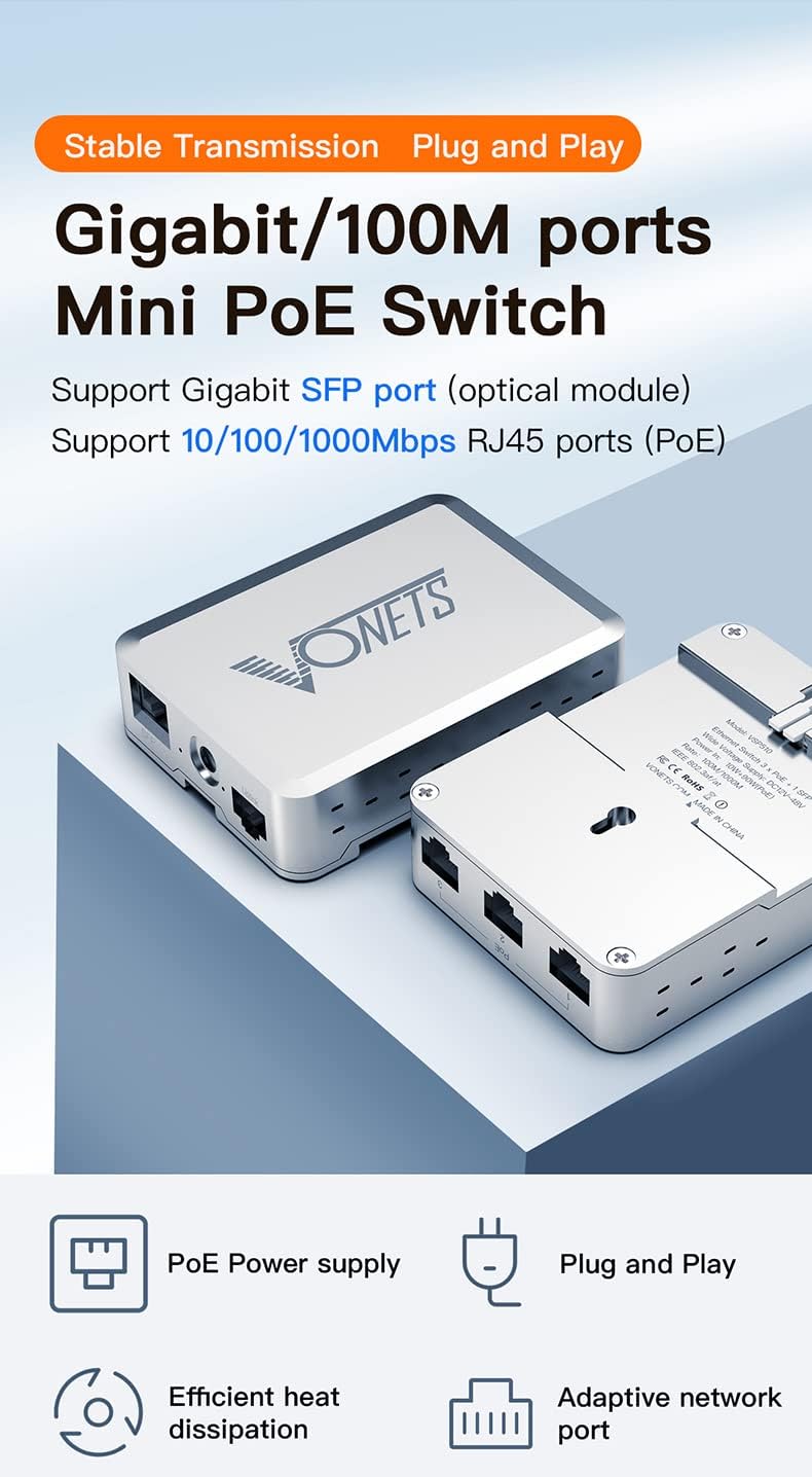 VONETS Industrial PoE Gigabit Switch Gigabit Ethernet Netzwerk Switch Ethernet RJ45 Splitter Extende
