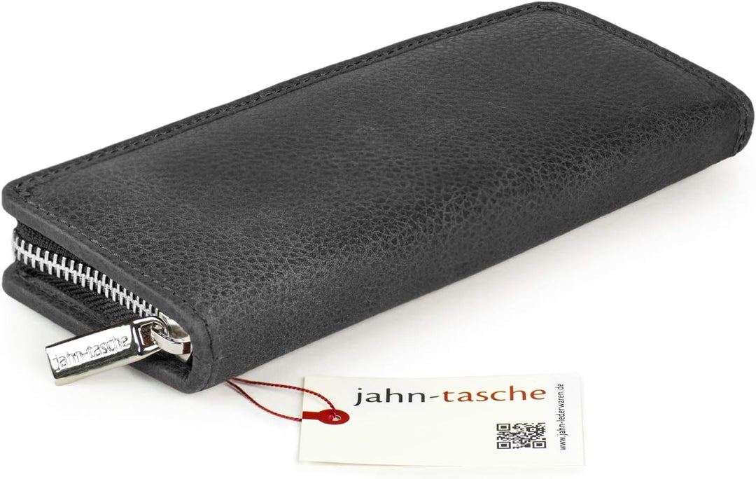 Jahn-Tasche Exklusives Federmäppchen Stifte-Etui, Grösse M, aus Büffel-Leder, Schwarz, 012, Schwarz