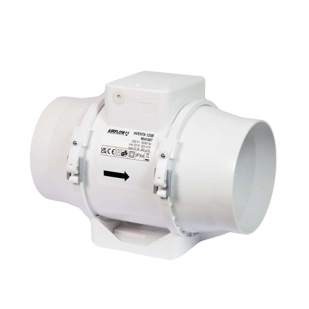 Airflow Aventa 125B In-Line Mischstrom-Extractor Fan – 23W energieeffizient, 61-78 l/s (220-280 m³/h