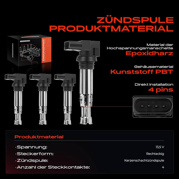 Frankberg 4x Zündspule Zündmodul Kompatibel mit A1 A2 A3 B.o.r.a Golf IV V VI J.e.t.t.a III P.a.s.s.