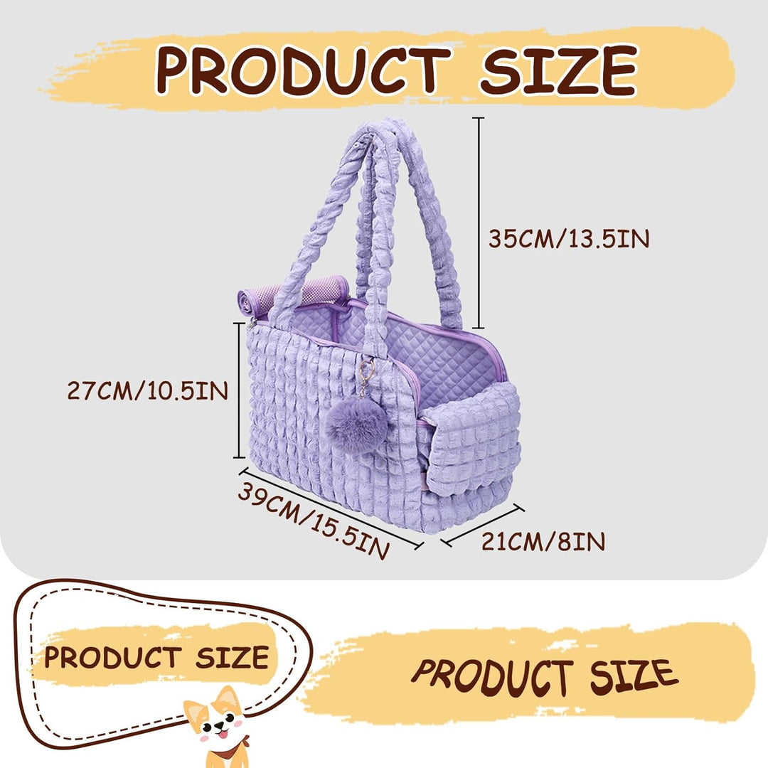 Weiche Tragetaschen für Katzen, modische Luftpolstertasche, Gesteppte Handtasche mit flauschigem Bal