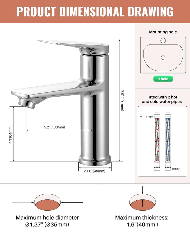 Wasserhahn Bad, Waschtischarmatur Bad Chrom Einhebelmischer Armatur Hochdruck Waschtischwasserhahn m