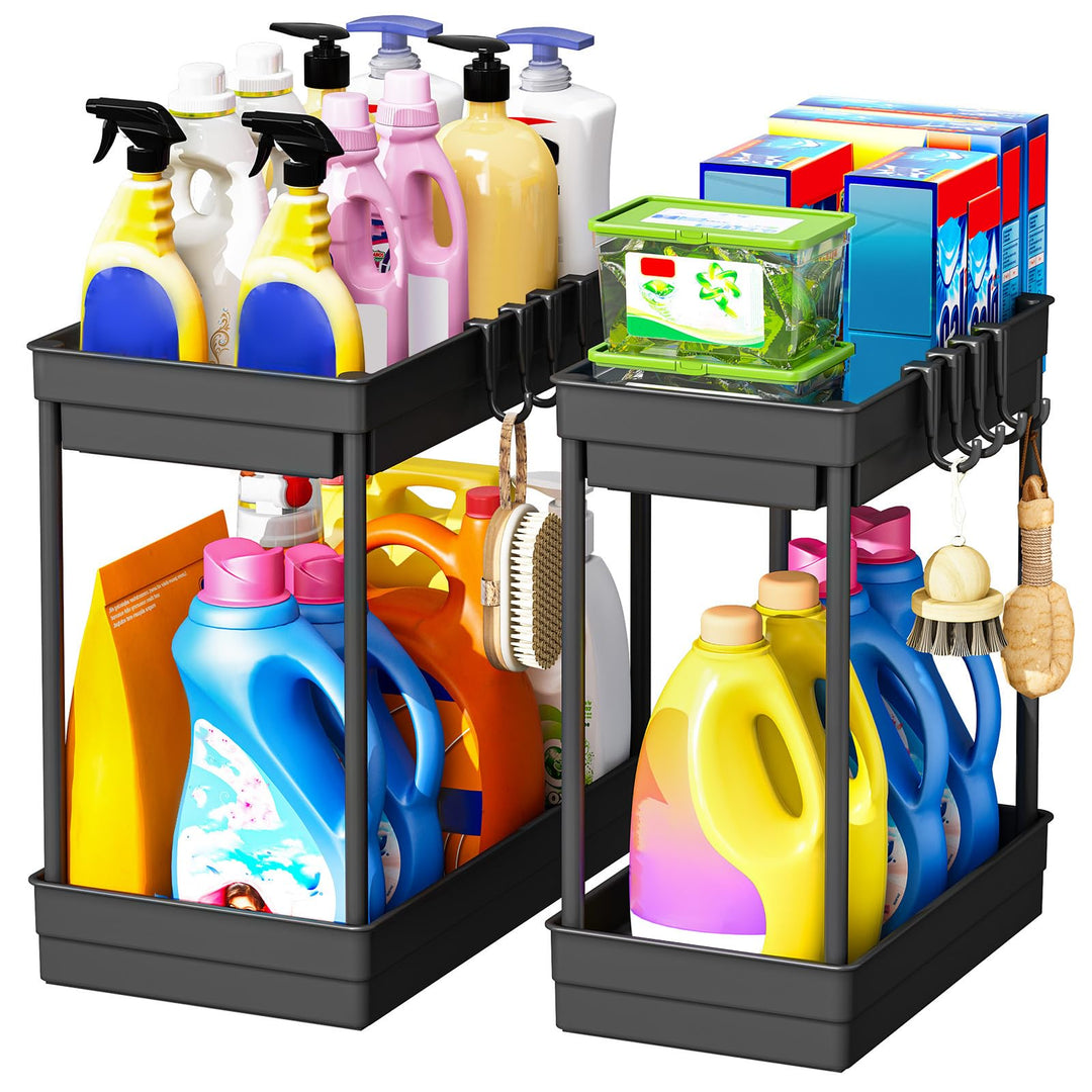 ARSTPEOE Unter Waschbecken Regal - Küchen Organizer - 2 Etagen Schrank Organizer mit 8 Haken, Spülbe