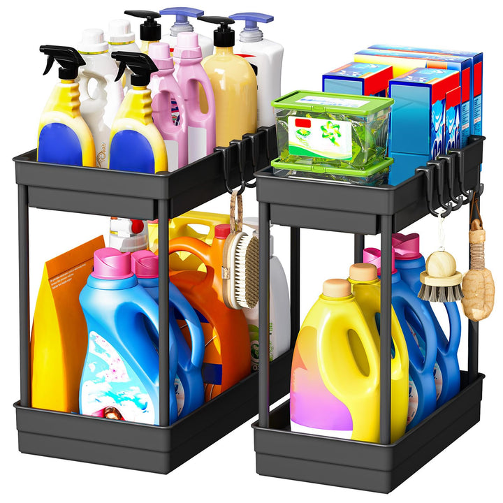 ARSTPEOE Unter Waschbecken Regal - Küchen Organizer - 2 Etagen Schrank Organizer mit 8 Haken, Spülbe