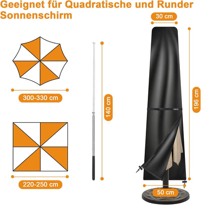 Tavaler Sonnenschirm Schutzhülle 3 M, Sonnenschirmhülle mit Stab, 420D Oxford Gewebe Sonnenschirm Ab