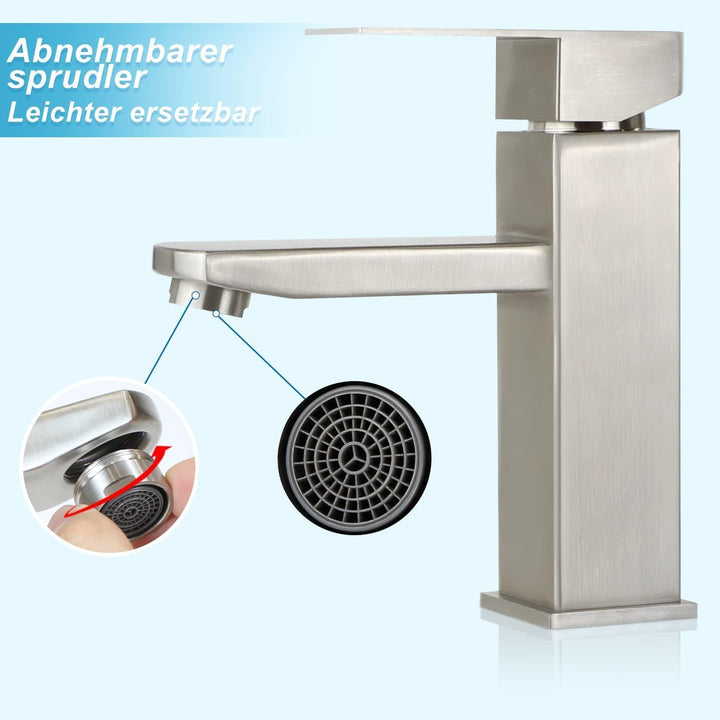 Wasserhahn Bad Waschtischarmatur Waschbecken - Armatur Hochdruck Warm und Kaltwasserhahn Edelstahl M