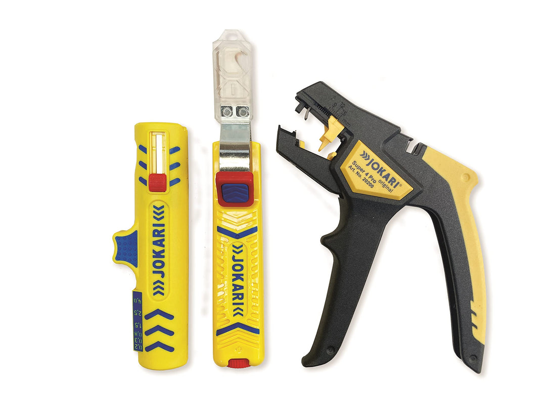 Jokari Hausinstallationsset 3-Teilig (mit Abisolierzange Super 4 Pro, Kabelentmantler Secura Super N