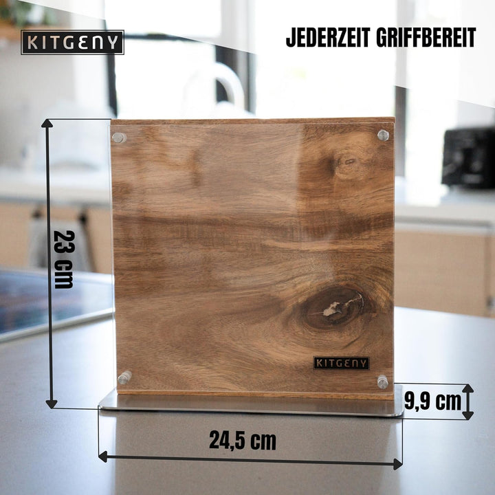 KITGENY | Design Messerblock magnetisch – Akazien Holz Messerhalter magnetisch – Rutschfester Magnet