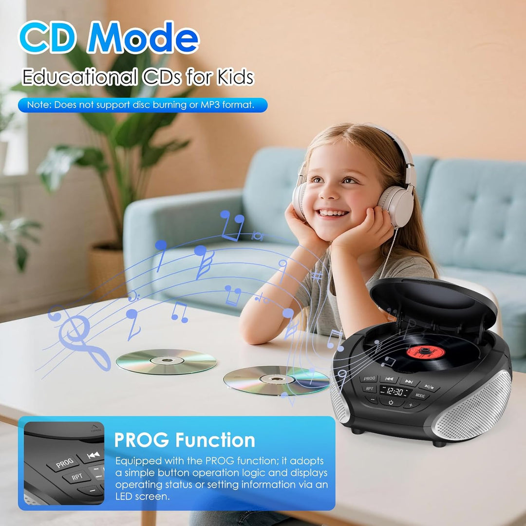 Gueray Tragbarer CD-Player Boombox Kompakt-Radio mit Stereo-Lautsprechern UKW-Radio 3,5-mm-AUX-Einga