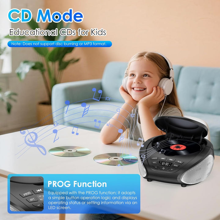 Gueray Tragbarer CD-Player Boombox Kompakt-Radio mit Stereo-Lautsprechern UKW-Radio 3,5-mm-AUX-Einga