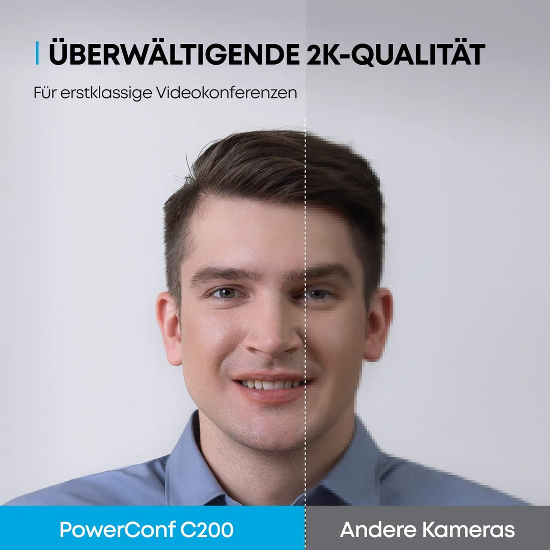 Anker PowerConf C200 2K USB-Webcam, Webcam für Laptops, Mikrofone mit Geräuschunterdrückung und K.I,