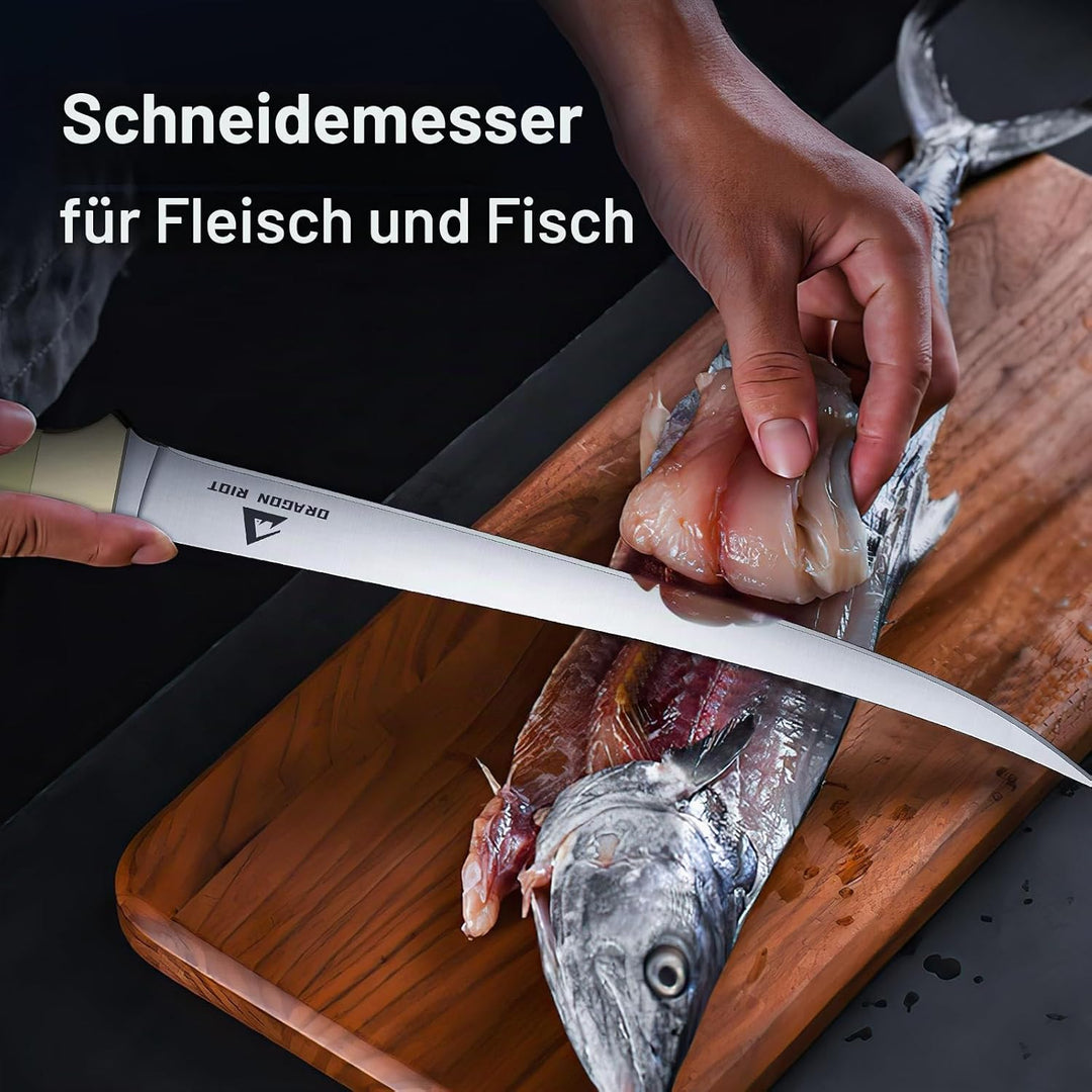 DRAGON RIOT Filetiermesser Fisch, 18.5 CM Fishing Edelstahl Fischmesser mit Anti-Rutsch-Griff，Ausbei