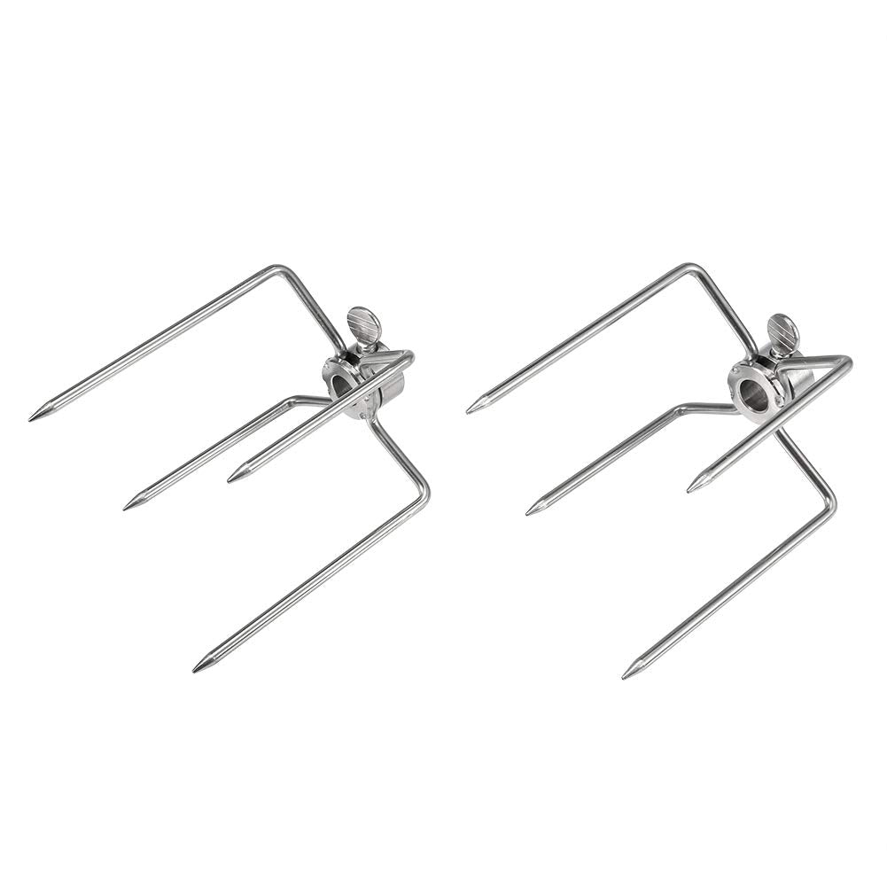 2 Fleischnadeln Set Edelstahl Rostfrei,Fleischklammer für Drehspiess,mit Feststellschraube,Universal