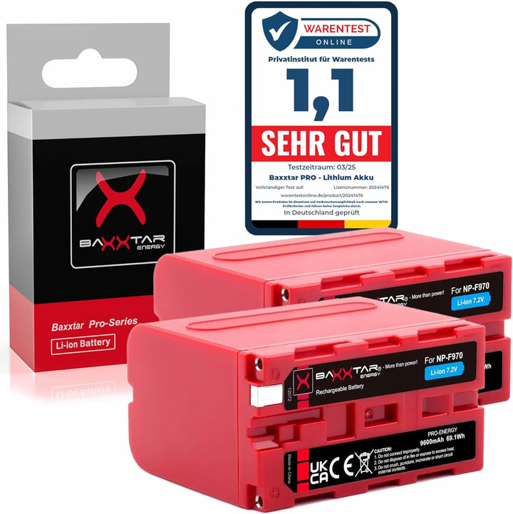 BAXXTAR PRO Akku NP-F970 echte 7800mAh (2X) - LG Cells Inside - kompatibel mit Sony NP-F980 / F970 /