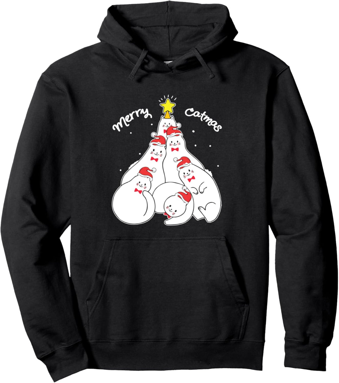 Merry Catmas Cute Santa Hat Cat Lover Cute Cats Pullover Hoodie