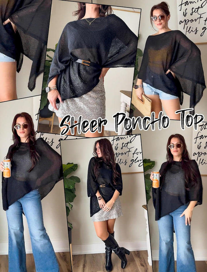 Bsubseach Damen Schulterfreie Häkel Überwurf dünner Poncho Schal transparente Badeanzug Abdeckung Ka