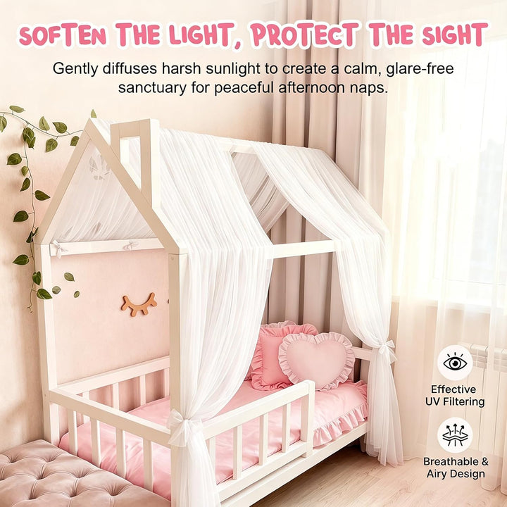 CEWROM Hausbett Himmel Vorhänge 2er Set, Tüll Betthimmel Himmelbett für Hausbett Deko & Himmel für K