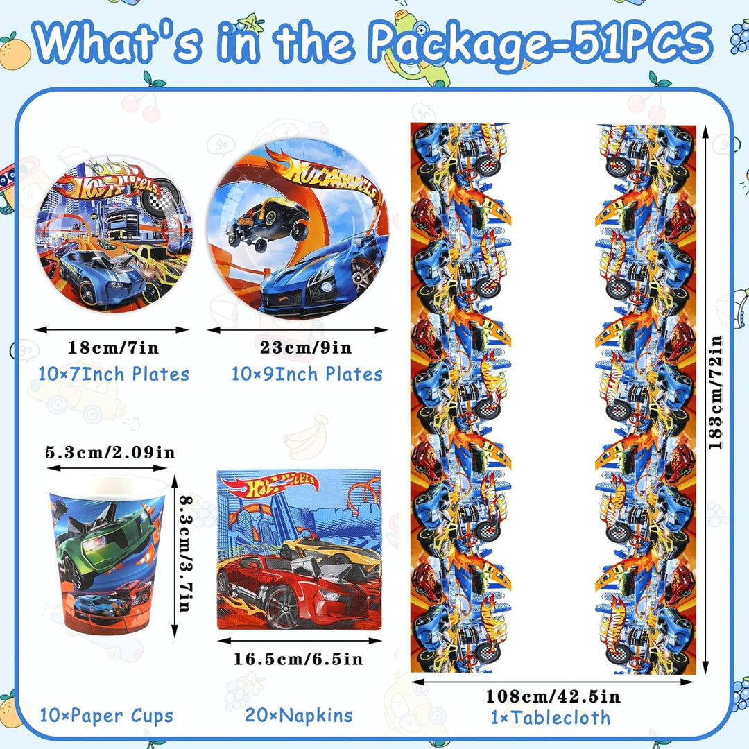 Rennauto Partygeschirr Set- Autos Pappteller Kindergeburtstag Deko Cars Partygeschirr Set Wheels Geb