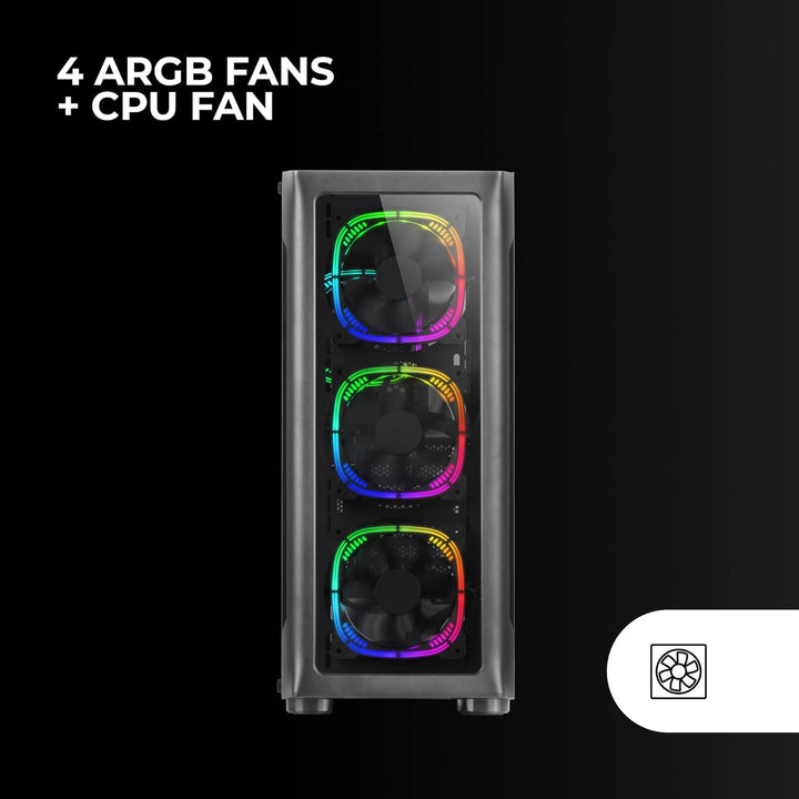 Mars Gaming MC-NEO Schwarz, XXL E-ATX Gaming Tower, Gehärtetes Glas Seiten und Frontfenster, 4X ARGB