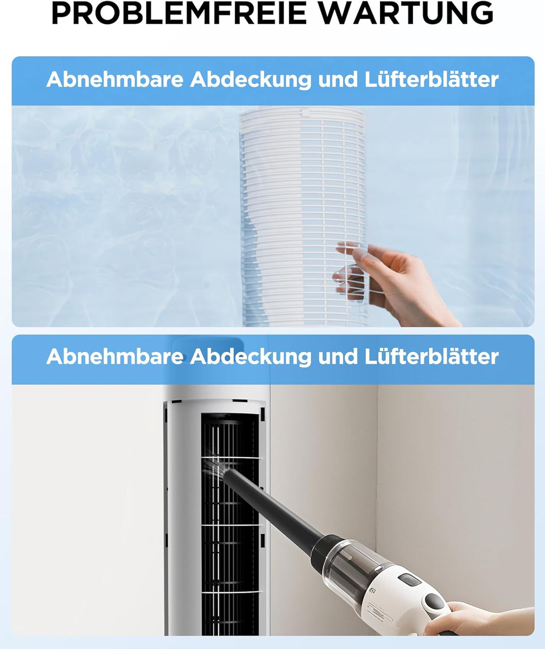 Midea FZ10-16AR Turmventilator mit Fernbedienung 110 cm,Standventilator mit Oszilation 60°,6 Geschwi