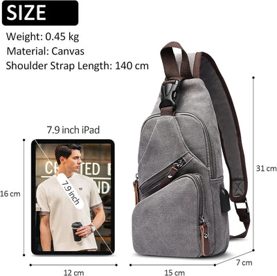 DORRISO Herren Umhängetasche Mode Brusttasche Schultertasche Leinwand Schultertaschen USB Anschluss