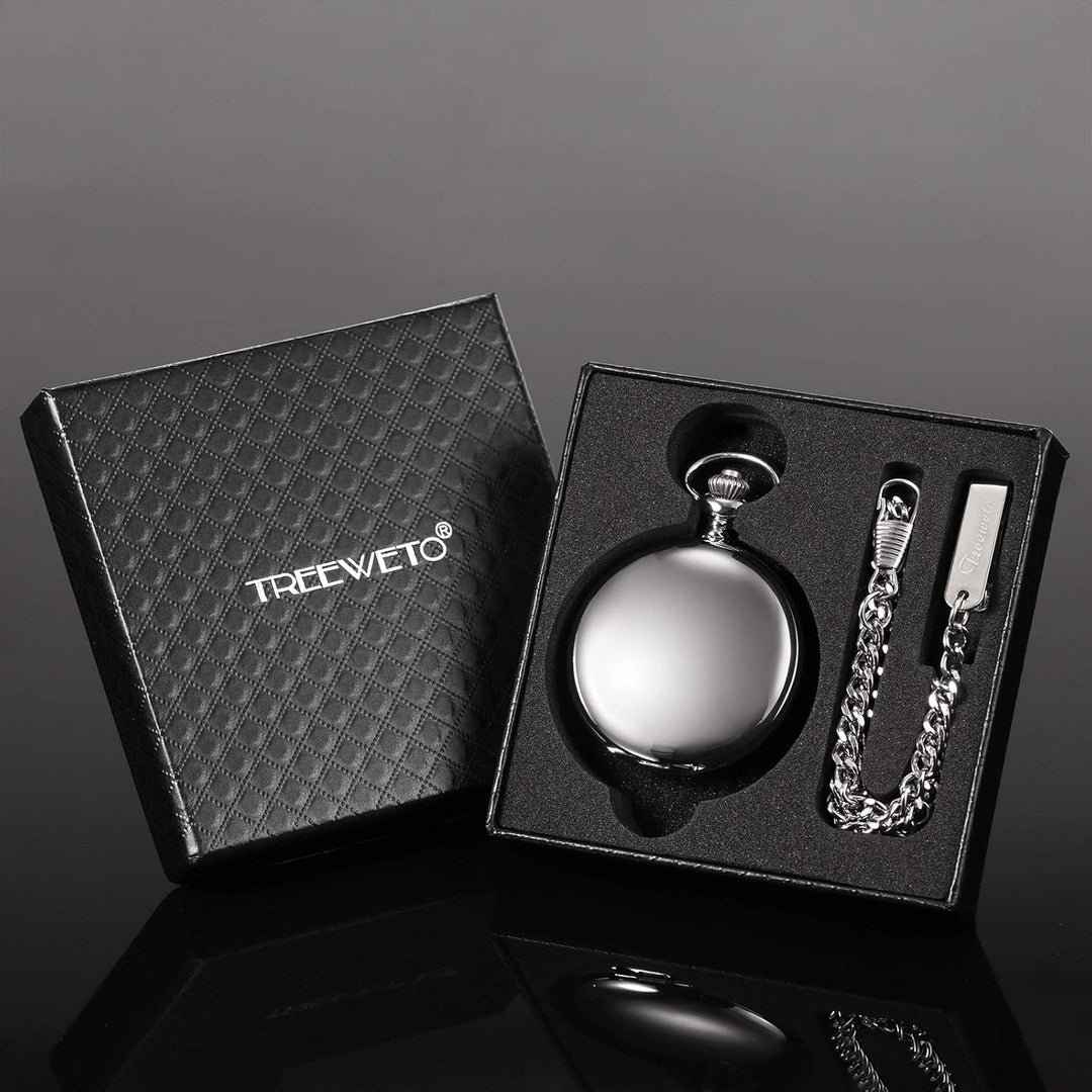 TREEWETO Taschenuhr Unisex Taschenuhr mit Kette Analog Mechanisch Handaufzug Doppelscharnier Antik R