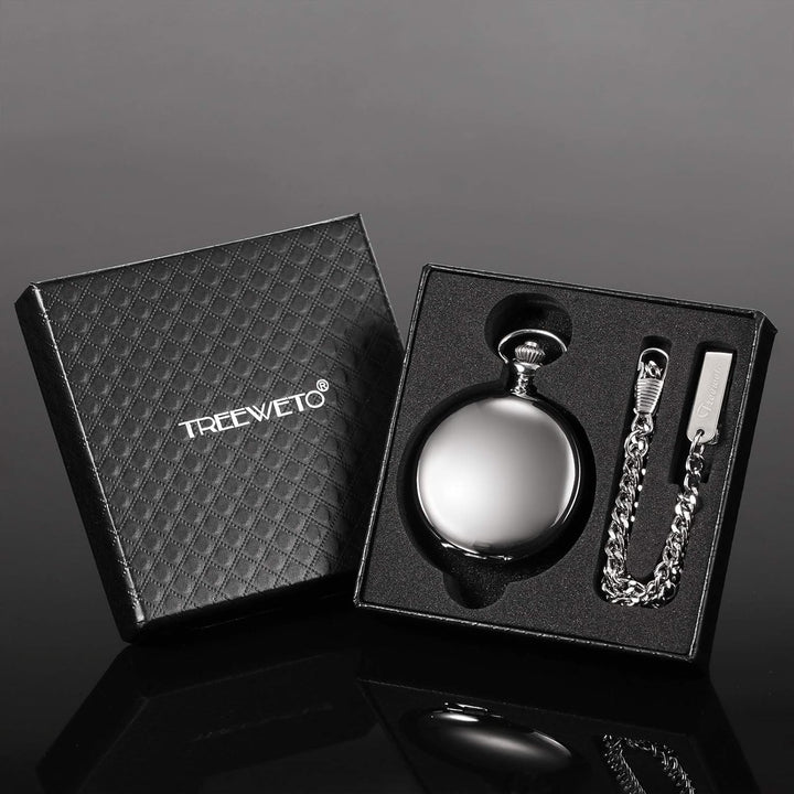 TREEWETO Taschenuhr Unisex Taschenuhr mit Kette Analog Mechanisch Handaufzug Doppelscharnier Antik R