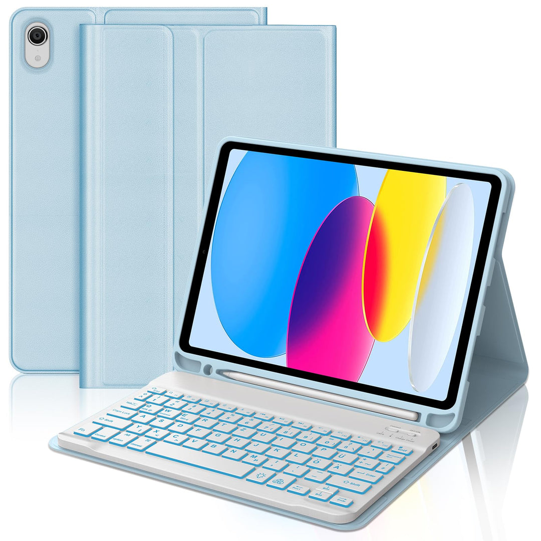 Hülle Tastatur für iPad (A16) 11/10 Generation (2025/2022) 11/10.9 Zoll | Mit 7 Farben Beleuchtung M