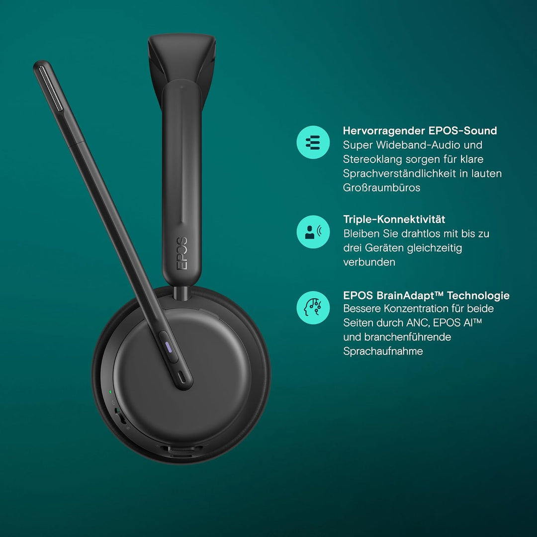 EPOS IMPACT 1060T ANC Professionelles Büro-Kabelloses-Headset mit Mikrofon für PC – Beidseitig, Akti